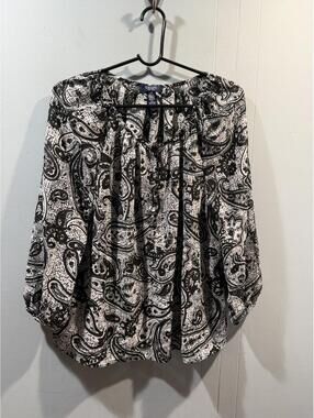 Womens Chaps Pullover Top Long Sleeves Size Large Black/White